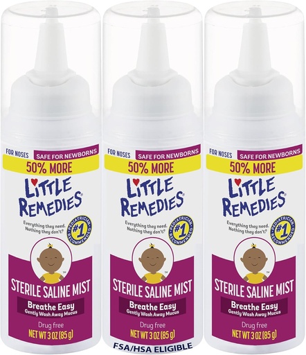 [BRSWGBQ6BMMBS3IZ] Kleine Heilmittel Sterile Baby Saline Nasal Mist, Safe für Neugeborene, um Stuffy und Dry Noses, 3 Fl Oz, Pack von 3