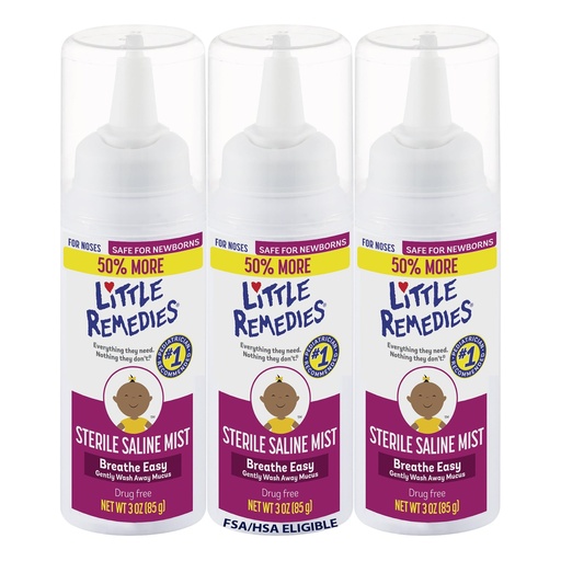 [BRSWGBQ6BMMBS3IZ] Little Remedies Sterile Baby Saline Nasal Mist, Safe for Newborns to Relieve Stuffy and Dry Noses, 3 Fl Oz, Pack of 3