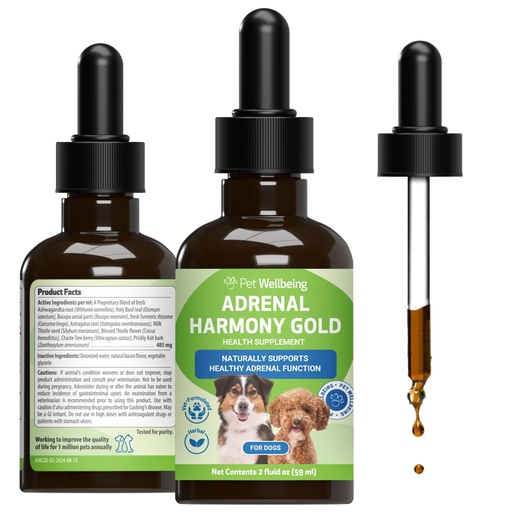 [BRSWIEAKCIMAIHLO] Pet Wellbeing Adrenal Harmony Gold for Dogs - Supports Adrenal Function & Normal Cortisol Levels with Ashwagandha & Bacopa - NASC Certified & Vet-Formulated - 2 oz Liquid Formula