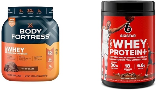 [BRSRAY33PMBQ4ELJ] Body Fortress 100% Whey Protein Powder Chocolate 1.78lbs & Six Star Whey Protein Plus Chocolate Whey Isolate Protein Powder 1.8 lbs
