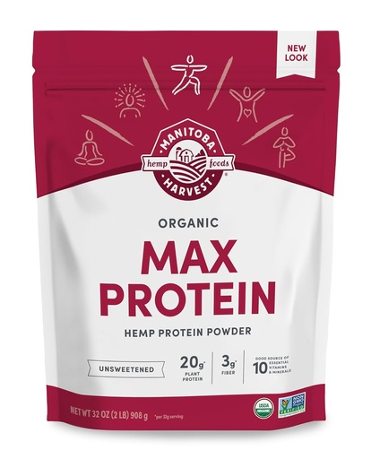 [BRSWIZY7CYAROHTU] Manitoba Harvest Hemp Yeah Organic Max Proteine Powder, Neîndulcit, 32oz, cu 20g Proteina si 4.5g Omegas 3&6 per Serving, Keto-Prieten, Conservativ gratuit, non-GMO, ambalare mai Vary