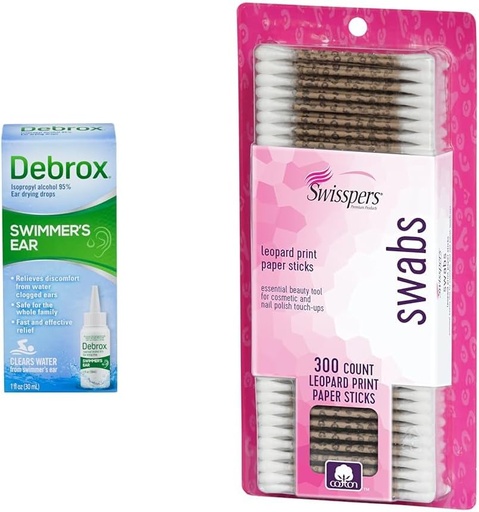 [BRSRAYYYAQJRMF34] Debrox Spairmer 's Uar Drops, 1 Fl Oz & Swisspers Premium Cotton Swabs, 300 Počet na vodu ucpaný Ušní úleva