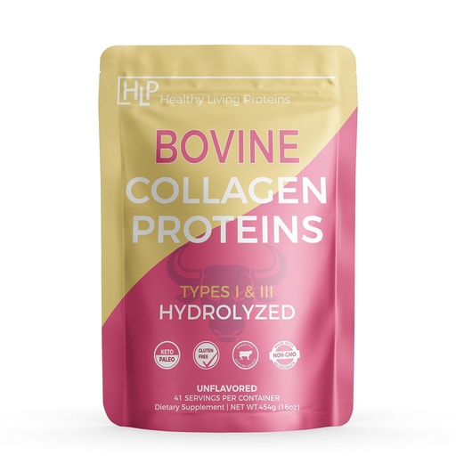 [BRSWYCYLCANAAG3J] Healthy Living Proteins - Hydrolyzed Bovine - Protein Collagen Type 1 & 3 Unflavored -Collagen Powder - Grass Fed, Pastured Rasied - Bovine Peptides - Keto & Paleo - Gluten Free (Unflavored 16 oz)