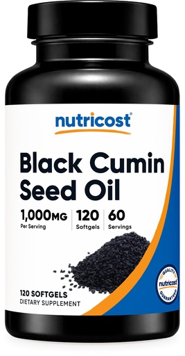 [BRSW2BQOOIFGGHY2] Nutricost Black Seed Oil (Cumin) - Cold Pressed, Source of Omega 3 6 9-120 Softgels, 1000mg Per Serving, 60 Servings - Non-GMO and Gluten Free