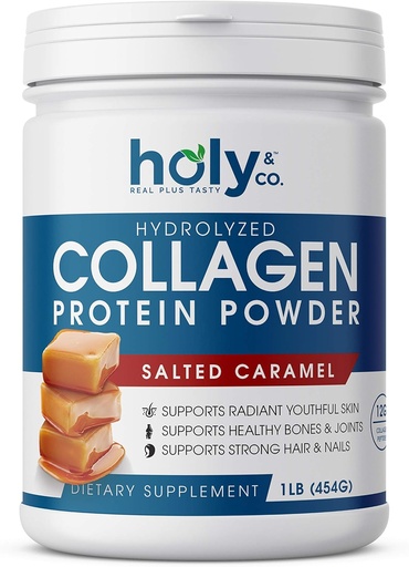 [BRSWYFTRCMOQICA2] Holy and Co. Collagen Peptides Protein Powder for Men and Women - Non-GMO, Keto/Paleo Friendly, Kosher & Gluten Free - Salted Caramel 16oz (1LB)
