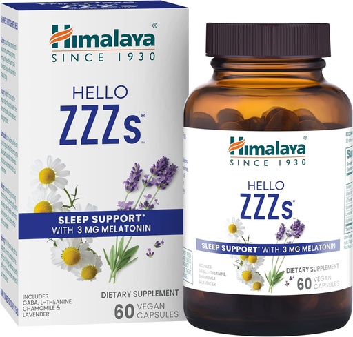 [BRSRMAYNOIMR4YAV] Himalaya Hello ZZZs, 60 Day Supply - Herbal Sleep Supplement med Melatonin, GABA, L-Theanine, Lavender, Chamomile och Lemon Balm - Vegan, Non-GMO, Gluten Free, 60 kapslar
