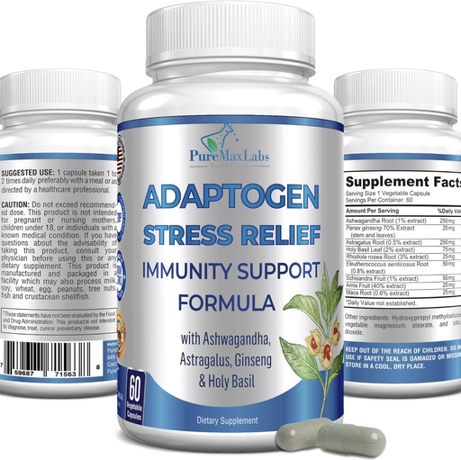 [BRSWYAYNOUCR4D3X] Adaptogen Stress Yardım Immune Support Formula - Ashwagandha, Astragalus, Ginseng, Holy Basil, Rhodiola, Amla, Maca, Schisandra, Non-GMO ilə Adaptogen Adrenal Support