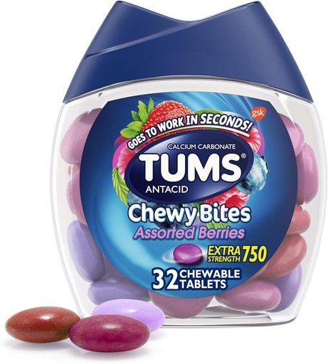 [BRSWGYABAUOQA3IV] TUMS Chewy Bites Tablets Antacid para Chewable Heartburn & Acid Indigestion Relief