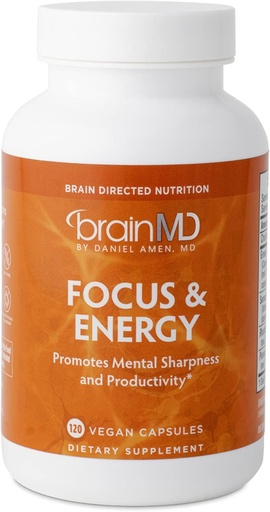 [BRSROH37DIIAKDL4] BRAINMD Dr Amen Focus & Energy - 120 Capsules, Pack of 2 - Promotes Concentration & Attention - Caffeine Free, Gluten Free - 60 Total Servings
