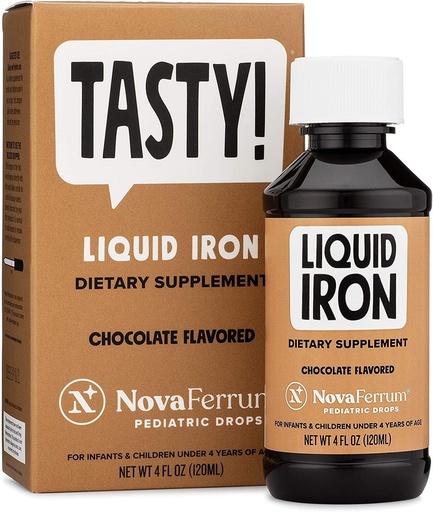 [BRSWGFIRDIMRSEI7] NovaFerrum Tasty | Pediatric Drops Liquid Iron Supplement for Infants, Toddlers & Kids | 15mg of Iron Per 1mL Dose | Ages 4 & Under | Gluten Free | Sugar Free | Chocolate Flavored | 120 Servings