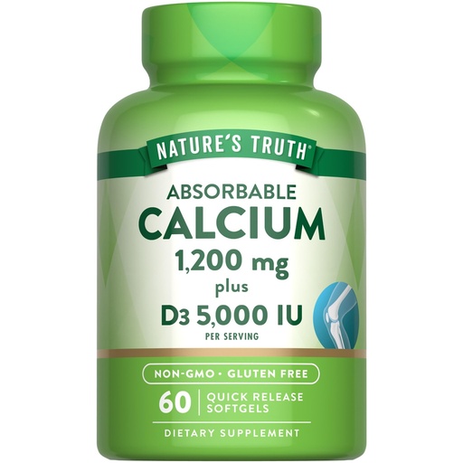 [BRSROAQLOB6Q2A33] Nature's Truth Calcium 1200mg with Vitamin D3 5000 IU | 60 Softgels | from Calcium Carbonate | Non-GMO & Gluten Free Supplement