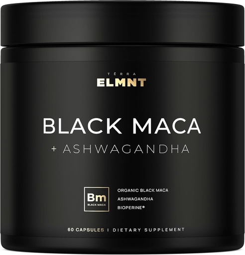 [BRSRMHTQOV5QYCT5] ELMNT 40,000mg 40x Strength Organic Black Maca Root w. Ashwagandha - #1 Highest Potency Black Maca Root Capsules for Men Suplemento 40:1 Extracto - 100% Pure Maca Peruana Maca Powder Pills Gelatinized