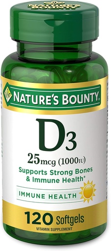 [BRSWGZIPBAIAIHY4] Nature's Bounty Vitamin D3 1000 100 mg Soft Gels, 120 Count