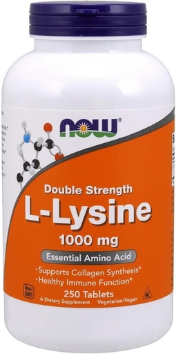 [BRSWGFQZO4IAG33U] Now L-Lysine 1000 mg Double Strength,250 Tablets