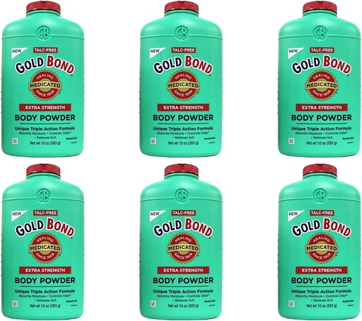 [BRSWKZTYA4GGECA5] Gold Bond Body Powder Medicado Extra Strength - 10 oz, Pack de 6, Talc-Free