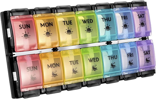 [BRSWYAL2CMPAEDQY] FGcase AM PM Weekly 7 Day Pill Organizer, Store daglige pill sager Pill Box med nem trykknap, Pill Reminder Container til medicin, Vitamin, piller, fiskeolie og supplement