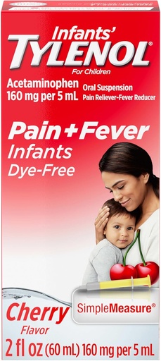 [BRSWGYIYOB6R6ET4] Infants' Tylenol Liquid Pain Relief and Fever Medicine, Oral Suspension, Dye-free Acetaminophen for Sore Throat, Päänsärky & hampaiden, Kuumeen reduktori lapsille; Cherry Flavor, 2 fl. oz.; Pakkaus 1