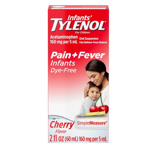 [BRSWGYIYOB6R6ET4] Infants' Tylenol Liquid Pain Reliever and Fever Reducer Medicine, Acetaminophen Oral Suspension for Sore Throat, Headache & Teething, Kids Fever Reducer; Dye-Free Cherry Flavor, 2 fl oz, Pack of 1