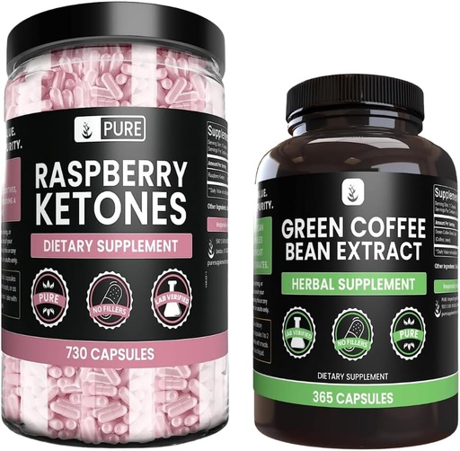 [BRSROEA2CRYGKHTA] PURE ORIGINAL INGREDIENTS Raspberry Ketone and Green Coffee Bean Extract Bundle, Various Sizes, No Fillers, Lab Verified