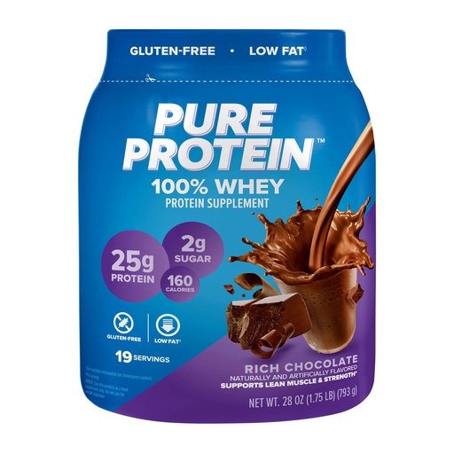 [BRSWIBT5A54ROFL4] Pure Protein 100% Whey Protein Powder, Rich Chocolate, 25 g Protein, 1.75 lb (Packaging May Vary)
