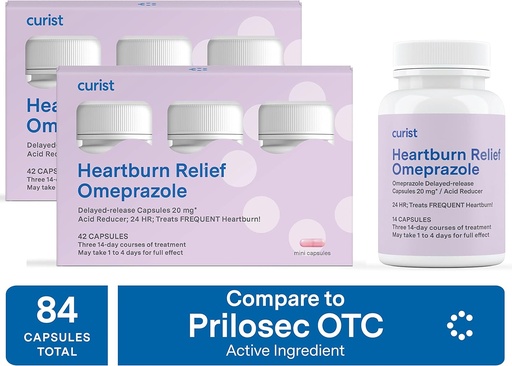 [BRSW2ZQFOACAMAL2] Curist Omeprazole 20mg Bulk 84 ct (2 Packs of 42 ct) Capsules Delayed-Release - Acid Reflux Medicine for Heartburn Relief - Omeprazole Magnesium 20.6mg 84 Capsules