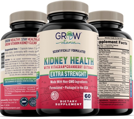 [BRSRM2T2OB6WAETJ] grow vitamin Premium Kidney Cleanse Supplement – Powerful Kidney Support Formula with Cranberry Extract Helps Support Healthy Kidneys & Urinary Tract Support– 60 Vegetarian Capsules