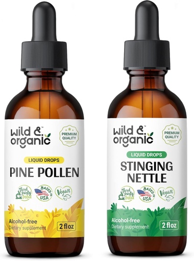 [BRSRAGITB4IQA3DD] Wild & Organic Pine Pollen Tincture 2 fl oz & Stinging Nettle Root Tincture 2 fl oz