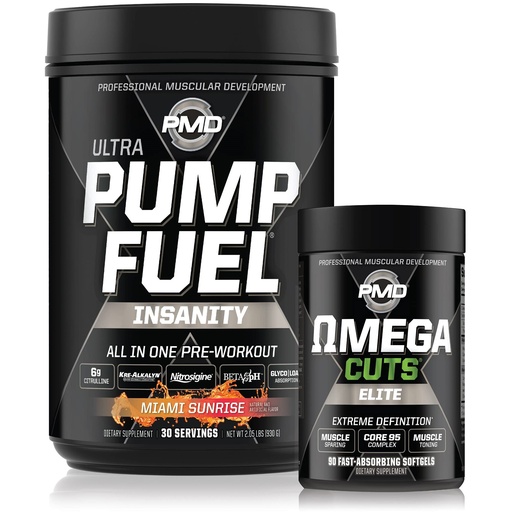 [BRSW2ZA5O4FWAELV] PMD Sports PMD Sports Ultra Pump Fuel Insanity - Pre Workout - Miami Sunrise (30 Servings) & PMD Sports Omega Cuts Elite Thermogenic Fat Burner (90 Softgels)