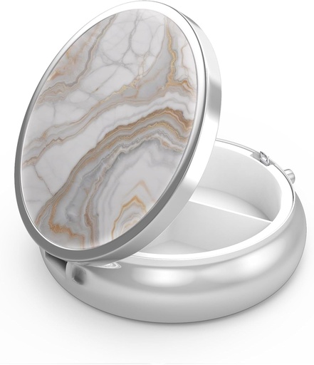 [BRSW2ZA3DEHQYELD] Pill Box 3 Küçük Pill Vakasını Karşılaştırmak, Pocket veya Purse Pill Organize Pill Konteynerleri Vitaminler, İlaçlar, Fish Oil ve Supplements (Gray Marbling Gold)