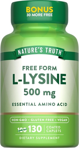 [BRSWECT2C4PRUFD4] Nature's Truth L-Lysine 500mg | 130 yaxşı Caplets | Pulsuz Form | Essential Amino Acid | Vegan, Non-GMO, & Gluten Pulsuz