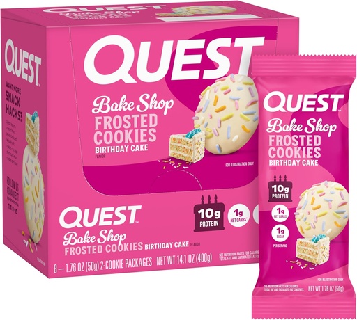 [BRSROGDQCUGQOEL2] Quest Nutrition Frosted Cookies Twin Pack, Birthday Cake, 1g Sugar, 10g Protein, 2g Net Carbs, Gluten Free, 8 Count(Pack of 1)