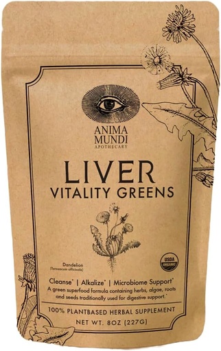 [BRSWEC3YO4PRMETZ] Anima Mundi Apothecary Super Greens Powder - Liver Vitalitas - Organik Superfood Greens & Herbal Pretox untuk Detox Liver, Cleanse & Dukung - dengan Fair Trade Dandelion, Milk Thistle & More (8oz)