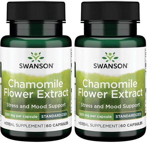 [BRSWGAAKBAHGMCTJ] Swanson Chamomile Flower Extract 500 Milligrams Standardized to 1.2% Apigenin 6 mg per Capsule 60 Capsules (2 Pack)