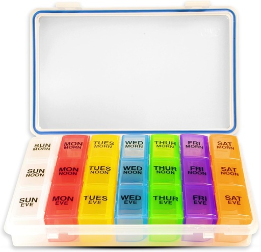 [BRSW2FAYAAIBSG34] GMS 7-Day 3-Times-a-Day Pill Organizer - With Daily Removable Medication Containers, Suitable for Vitamin & Medicine Use - Secure, Sturdy, Waterproof Weekly Tablet Organizer, Ideal Pill Box for Travel