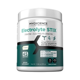 MYOXCIENCE Electrolyte STIX | Creatine Electrolyte Powder | Recovery from Exercise & Muscle Development w/Real Salt (Unflavored) (45 Serving Jar)