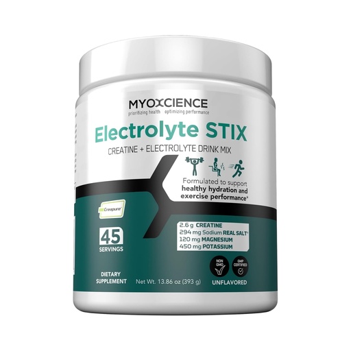[BRSROBQZA5YGYYL4] MYOXCIENCE Electrolyte STIX | Creatine Electrolyte Powder | Recovery from Exercise & Muscle Development w/Real Salt (Unflavored) (45 Serving Jar)
