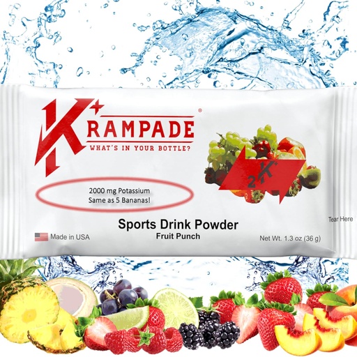 [BRSWGCY2DMFAKADF] Krampade Anti-Cramping Potassium Replacement Sports Drink - 2K Fruit Punch Single Serve Colorless