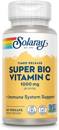 [BRSWIYQ4OJ7GGHY5] SOLARAY Super Bio Buffered Vitamin C 1000mg, Two-Stage, Timed Release Vitamin C with Bioflavonoids, Immune Support Supplement - High Absorption, Vegan, 60 Day Guarantee, 30 Servings, 60 VegCaps