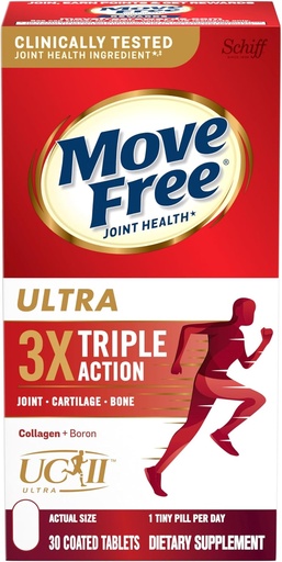 [BRSWIZYMBABWIFT6] Move Free Ultra Triple Action Joint Support Supplement - Type II Collagen Boron & Hyaluronic Acid - Supports Joint Comfort, Cartiliage & Bones in 1 Tiny Pill Per Day, 30 Tablets (30 servings)*