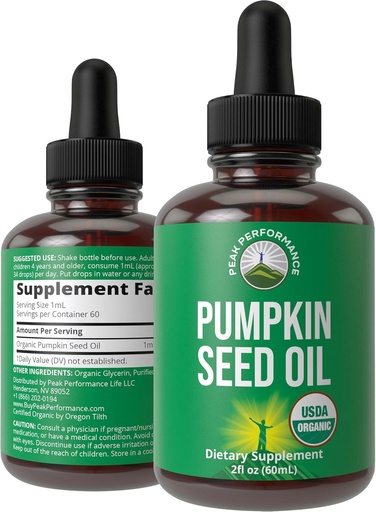 [BRSRMBAOCIDQIF3K] Kurpitsa siemenöljy. USDA Organic Vegan Liquid Drops Extract naisille ja miehille. Supplement hiusten kasvua, ihon terveyttä, UT, Eturauhastuki. Nollasokeri, gluteeniton.