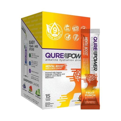 [BRSW2CYKC4NWCDI7] QURE Power Mental Boost for Focus and Mental Clarity, Alkaline Nootropic Brain Support with Organic Guayusa, Organic Lion's Mane Mushroom, L-Theanine, Caffeine -15 Easy Open Sticks, Made in the USA