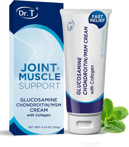 [BRSWYHY7OYFB6H3H] Dr. T Glucosamine Chondroitin Cream - Fórmula Premium con MSM e Collagen para disfort conxunto e muscular - mantén forza conxunta, flexibilidade e mobilidade muscular - 4.23 oz / 120g (1 Pack)