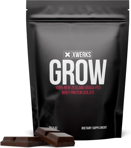 [BRSWKYYEBUGB22I3] Xwerks Grow 100% New Zealand Grass Fed Whey Protein, 25g Pure Isolate Protein Powder Per Serving, All Natural Paleo and Keto Friendly, Soy Free Gluten Free Easy to Digest, Chocolate, 30 Servings