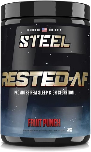 [BRSRMYAZBUMAKETX] Steel Supplements Rested-AF I Deep Sleep Aid and Muscle Recovery Powder with GABA & Valerian Root Extract | Stress Relief and Cognitive Support | 30 Servings (Fruit Punch)