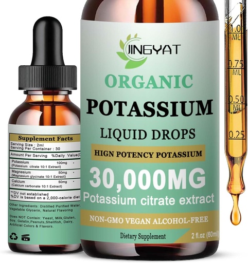 [BRSRAGDRBF5QYDLD] Potassium Magnesium Liquid Drops - Organic Liquid Supplement - High Absorption Potassium Citrate 1000mg Magnesium Glycinate 500mg Calcium for Heart,Leg Cramps & Muscle - Non-GMO, Vegan, 2 oz