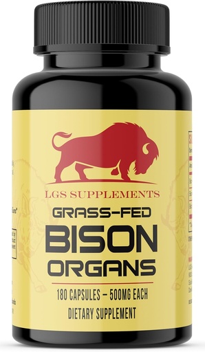 [BRSRO2YZCIHGOYI3] Grass Fed Bison Organ Supplement, Supports Whole Body Wellness with Proprietary Blend of Liver, Heart, Kidney, Freeze-Dried Bison, Non-GMO, 180 Capsules