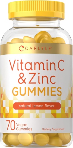 [BRSROCAEPJ7AO3L4] Carlyle Vitamina C y Zinc Gummies Silencio 70 Conde ← Lemon Flavor Silencio Vegan, No GMO y Gluten Suplemento Gratis