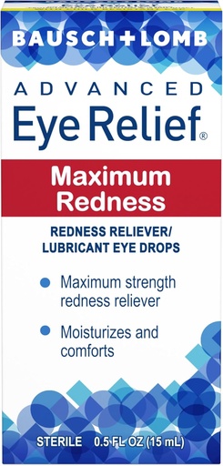 [BRSWIYIFDENAECA3] Bausch & Lomb Advanced Eye Relief Maximum Redness Lubricant Eye Drops from 0.5 Fl Oz (15 mL) - Pack of 5