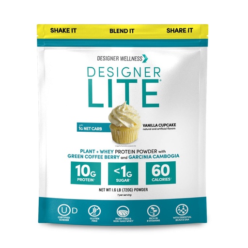 [BRSW2BQHA55A43TF] Designer Wellness, Designer Lite, Low Calorie Natural Protein, Prebiotic Fiber, Key Vitamins & Minerals, Vanilla Cupcake, 25.6 Ounces