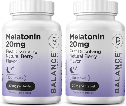 [BRSWYAIYCUIRQAI4] Melatonin 20mg Tablas rápidas de disuelve - Alta potencia, Actuación rápida, Asistencia natural para el sueño - Ayudas para el sueño para adultos - Fórmula libre de drogas - 120 pastillas para dormir - Pack de 2